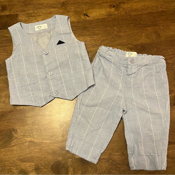 Hop Baby Light Blue Plaid Vest and Pants Set 2T - Picture 1 of 13